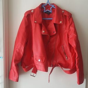 🌙NEW LOOK Faux Leather Red Biker Jacket